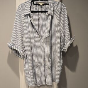 Max Studio Women's White and Blue Striped Shirt